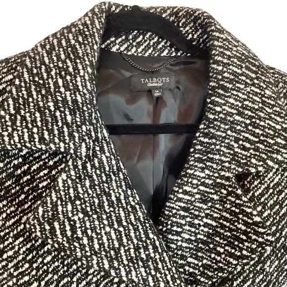 Talbots Double Breasted Alpaca Wool Sz 14 Black White Tweed Blazer Short Jacket - Picture 2 of 12